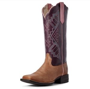 Ariat Sandstone & Eggplant Jackpot Leather Wide Square Toe Cowgirl Boots